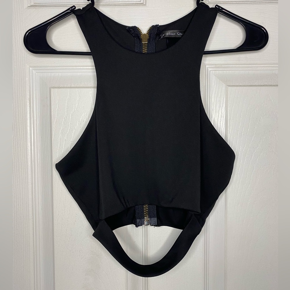 Black high neck cut out tank top